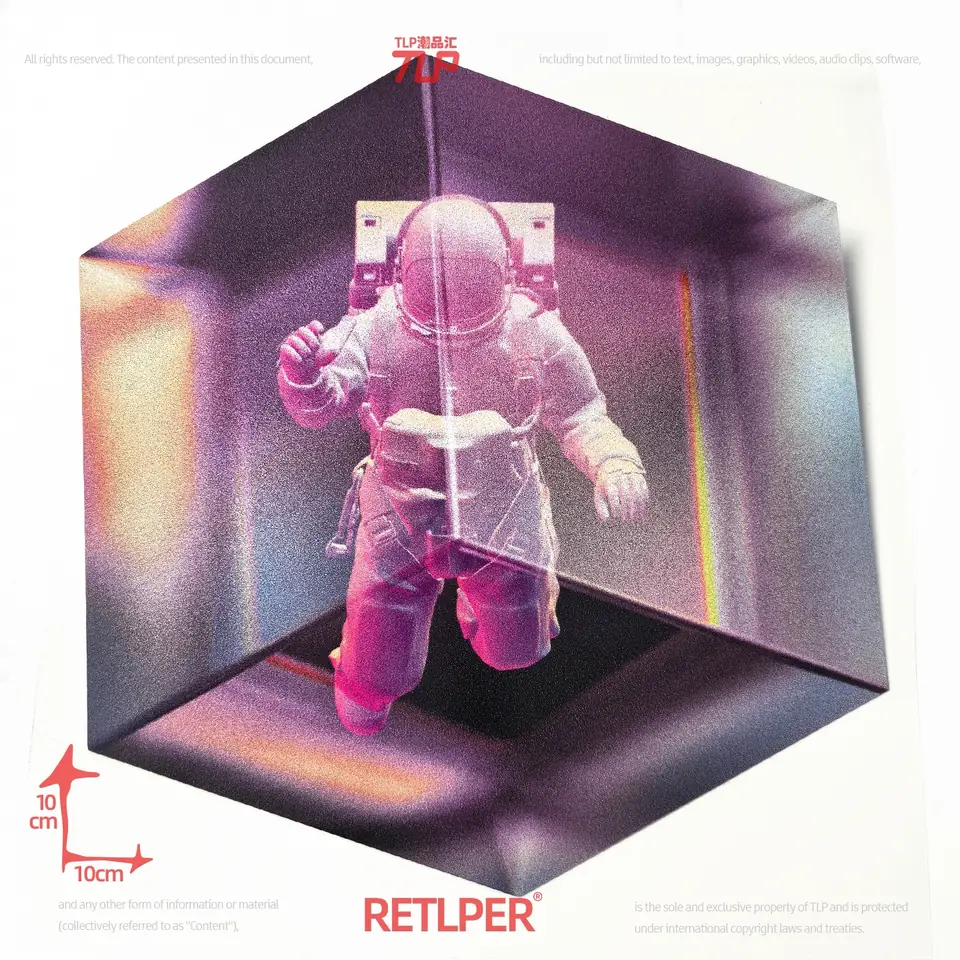 Pink astronaut crystal-cube sticker A with 10cm dimensions