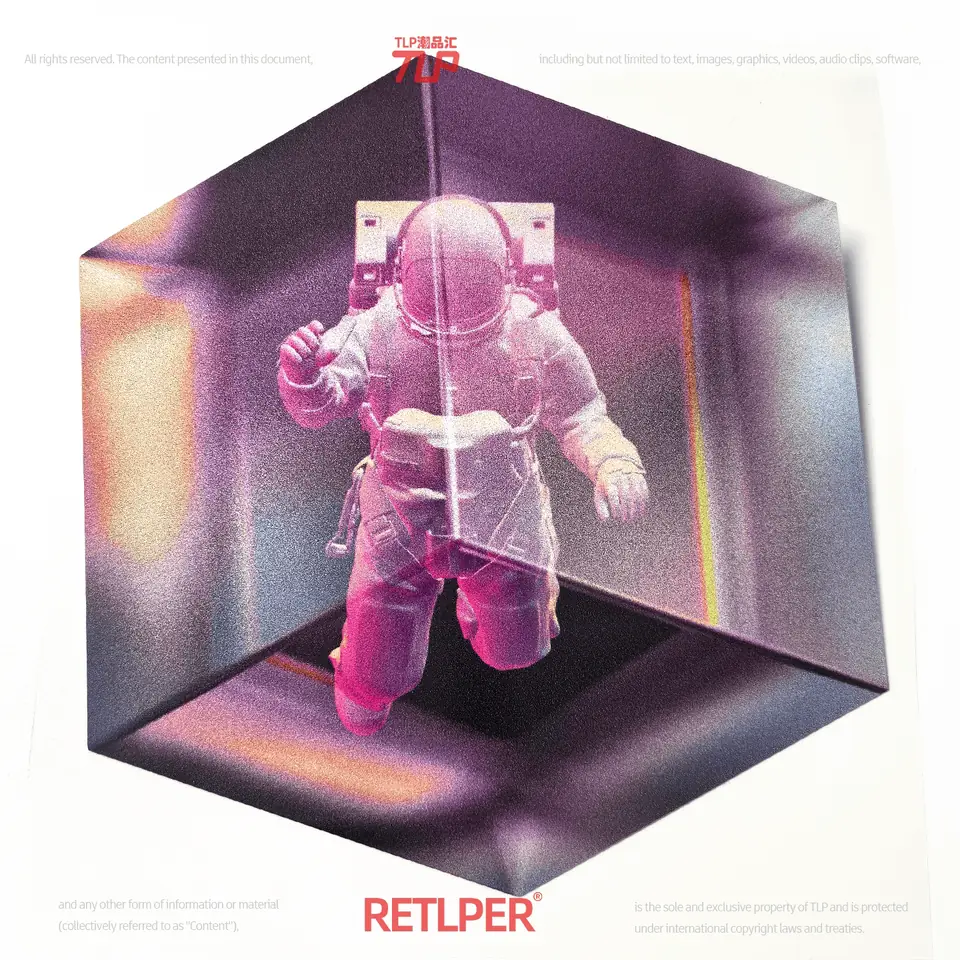 Pink astronaut crystal-cube artwork