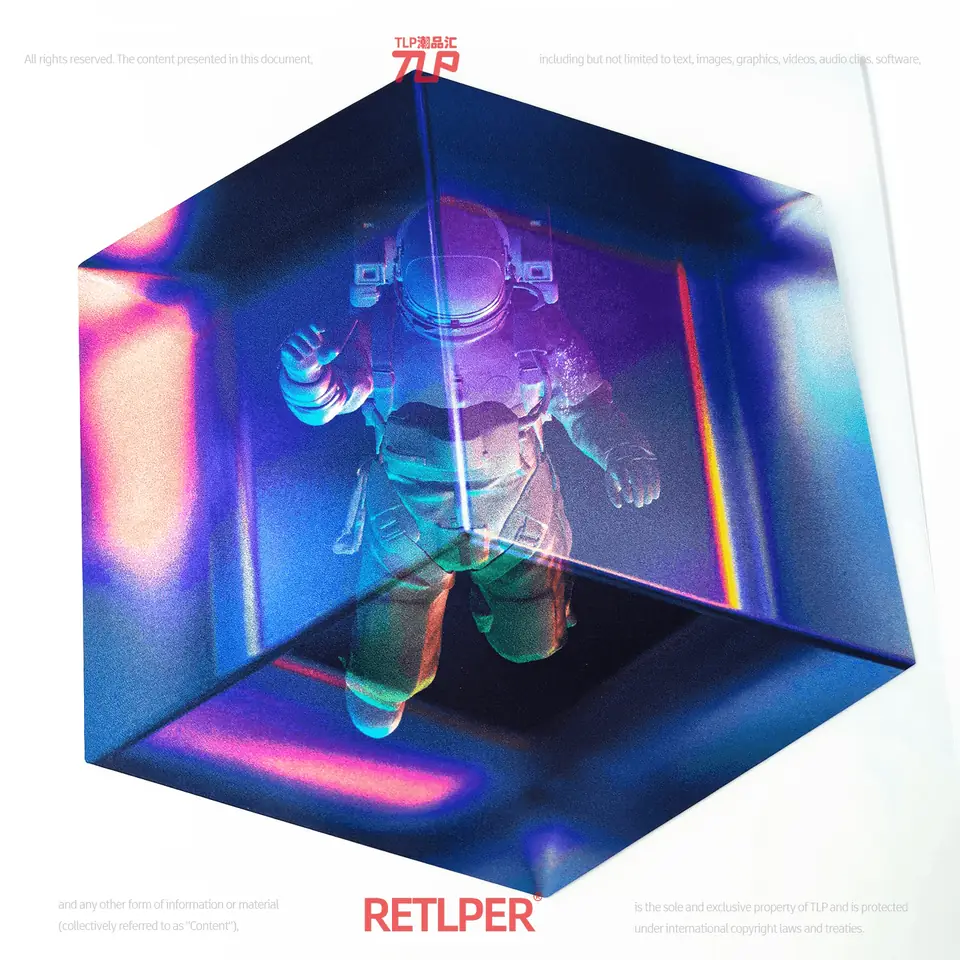 Blue astronaut crystal-cube artwork