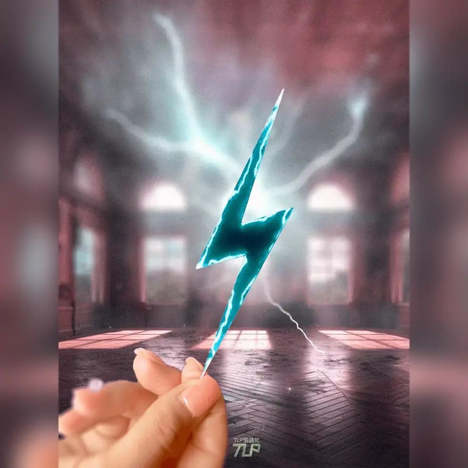 blue lightning bolt sticker energy scene