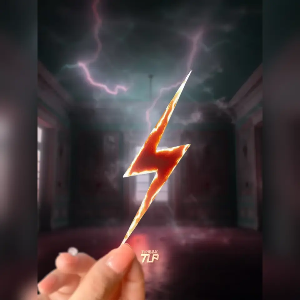 orange lightning bolt sticker storm scene