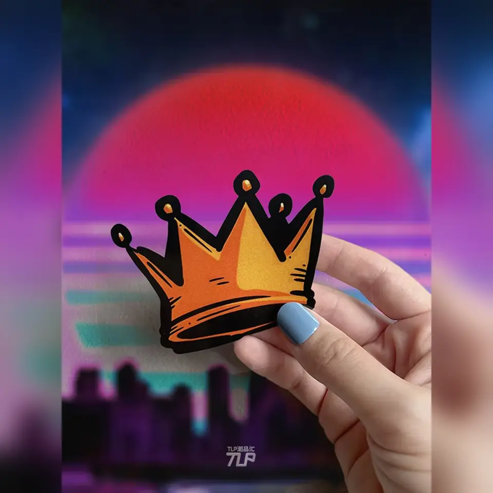 orange-gold crown sticker neon city scene
