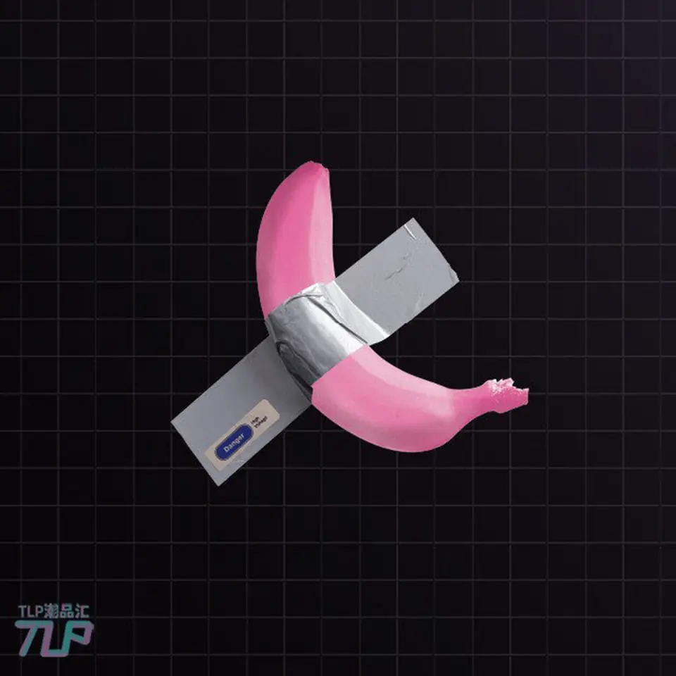 pink banana reflective sticker dark background