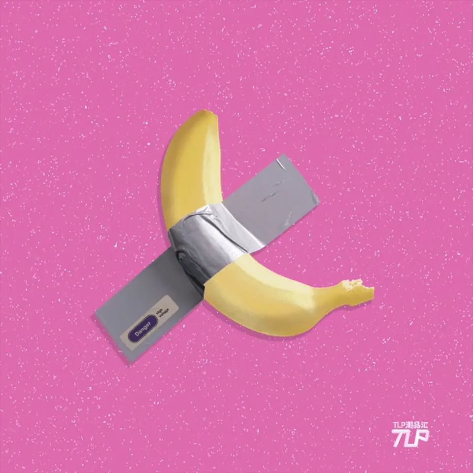 yellow banana reflective sticker pink background