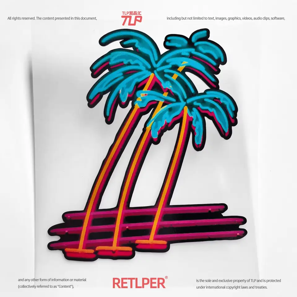 turquoise neon palm-tree sticker on white