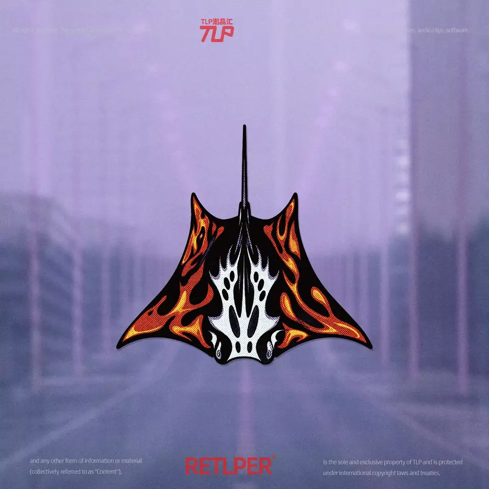manta-ray flame graffiti sticker in purple scene