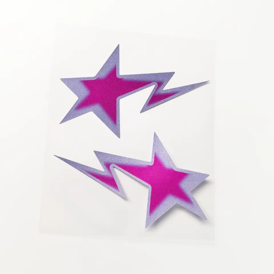 RETLPER AZ105A magenta and lavender meteor star mirrored pair of two car stickers