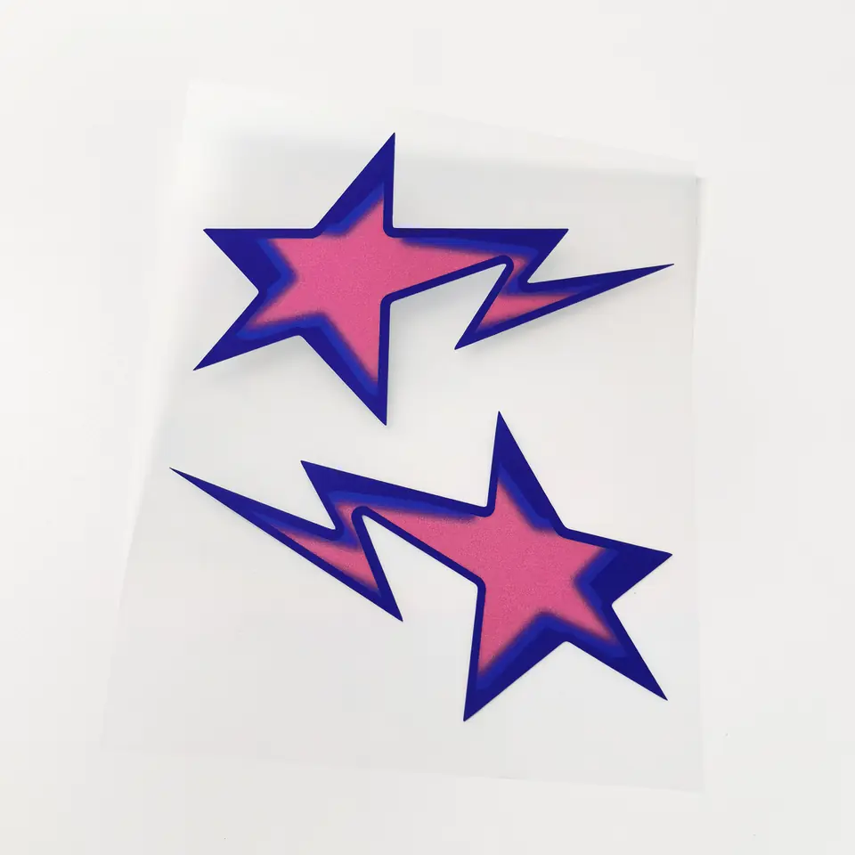 RETLPER AZ105B pink and dark blue meteor star mirrored pair of two car stickers