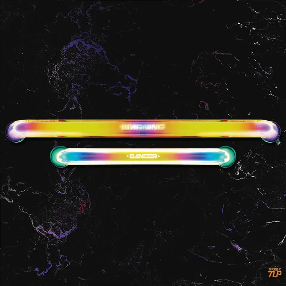 Neon-effect strip stickers on a dark background
