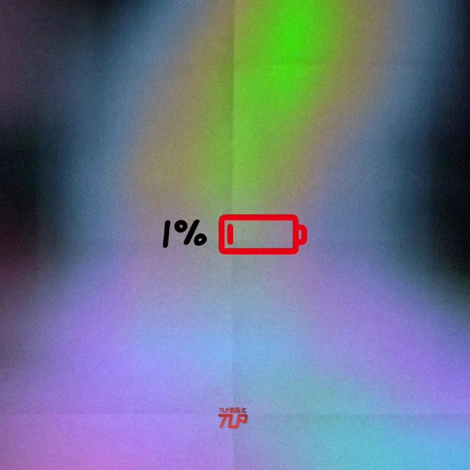 one percent battery low sticker colorful background
