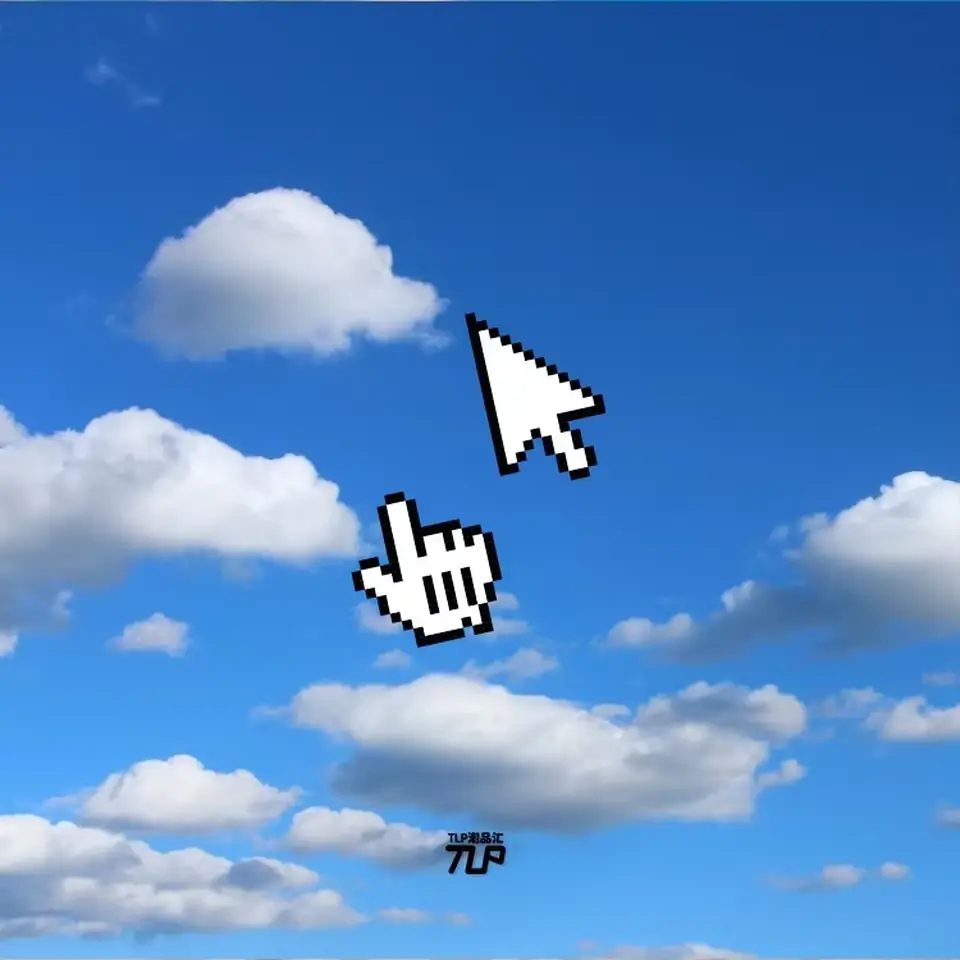 pixelated cursor stickers over blue sky
