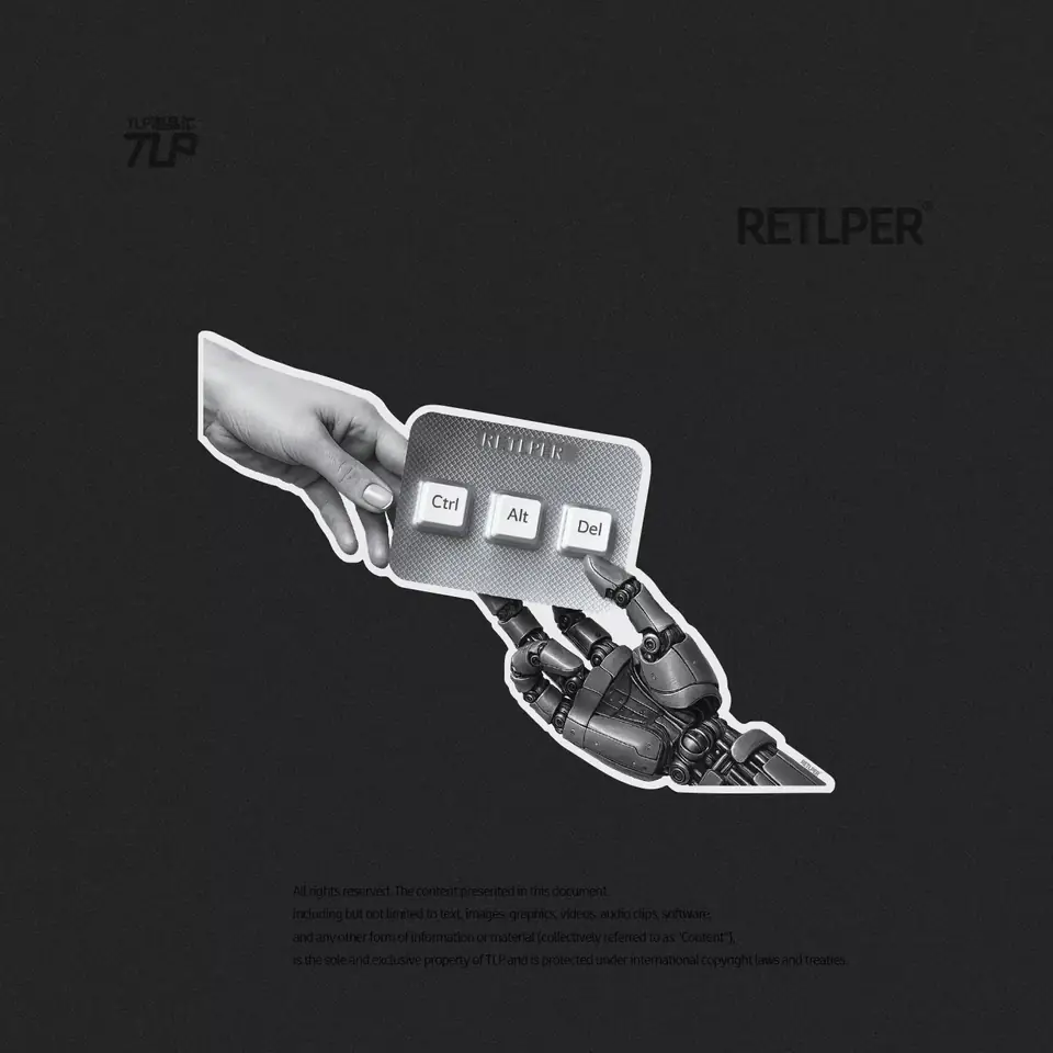 restart button sticker human and robot detail