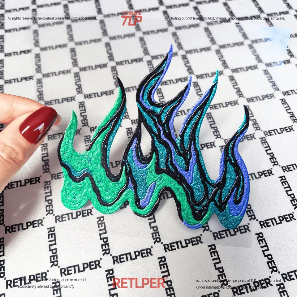green blue rising flame sticker product detail