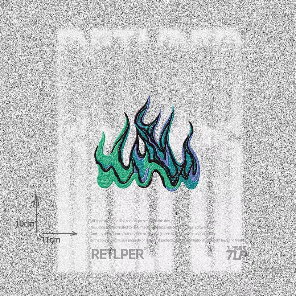 green blue rising flame sticker size detail