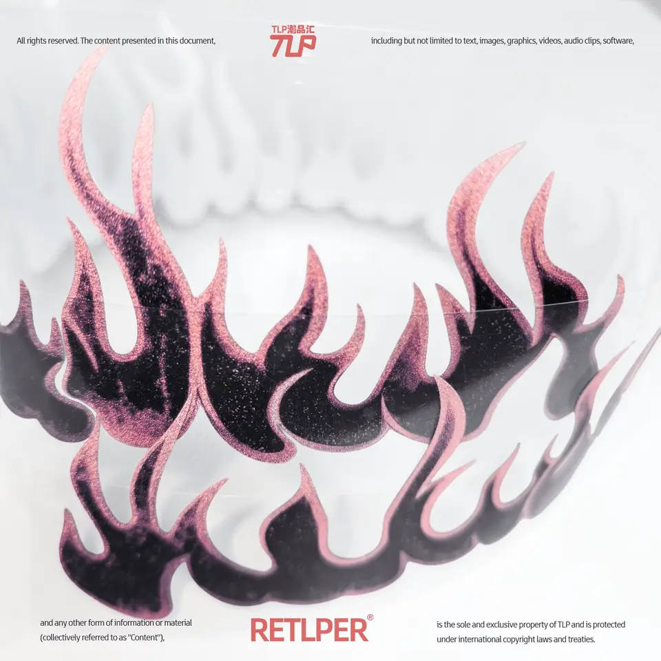 pink black rising flame sticker detail