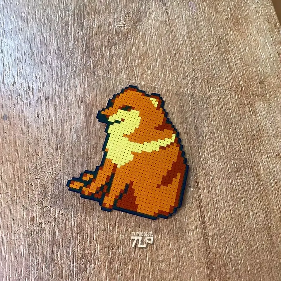 Shiba Inu pixel sticker on wood surface