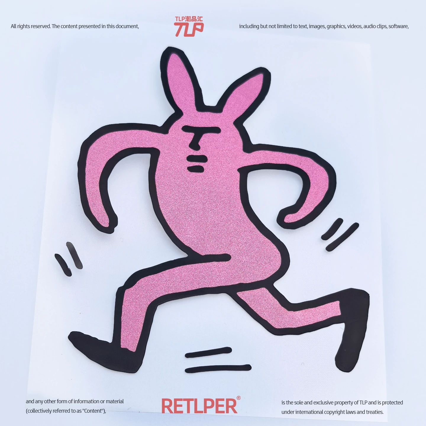 Shoe-wearing pink rabbit hollow-out sticker photographed on white