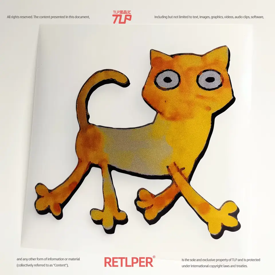 silly orange cat hollow-out sticker on light background