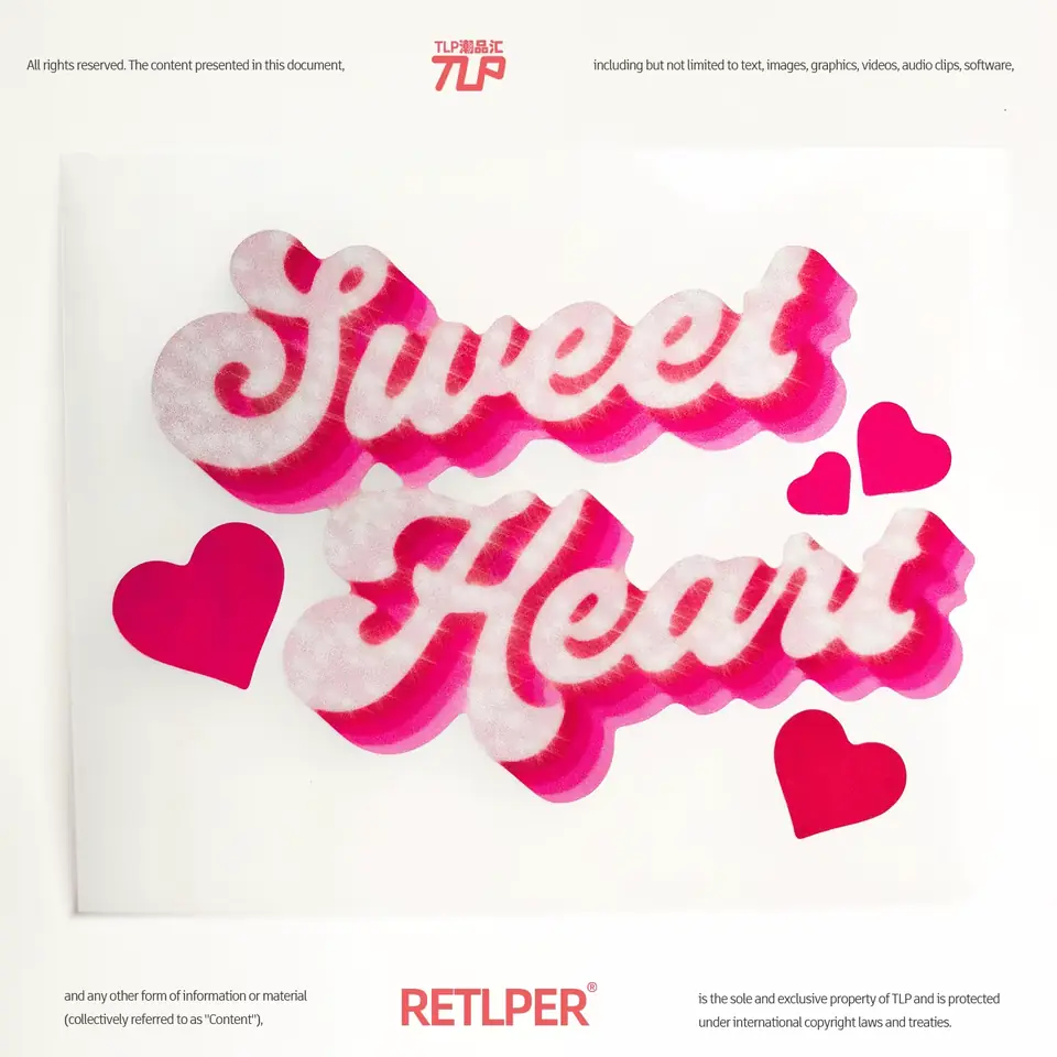 Sweet Heart pink hollow-out sticker on light background