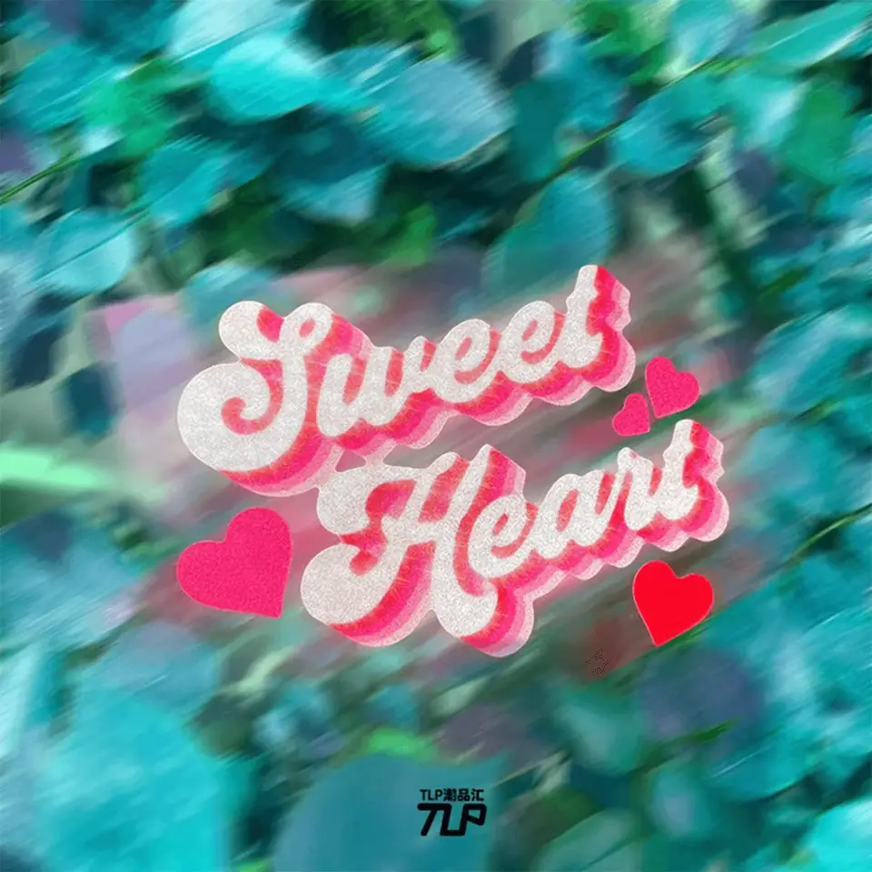 Sweet Heart sticker on a blue green leafy background