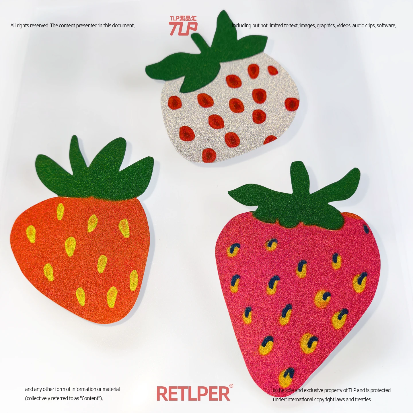 Three-piece strawberry hollow-out sticker set in orange-red pink and silver-white