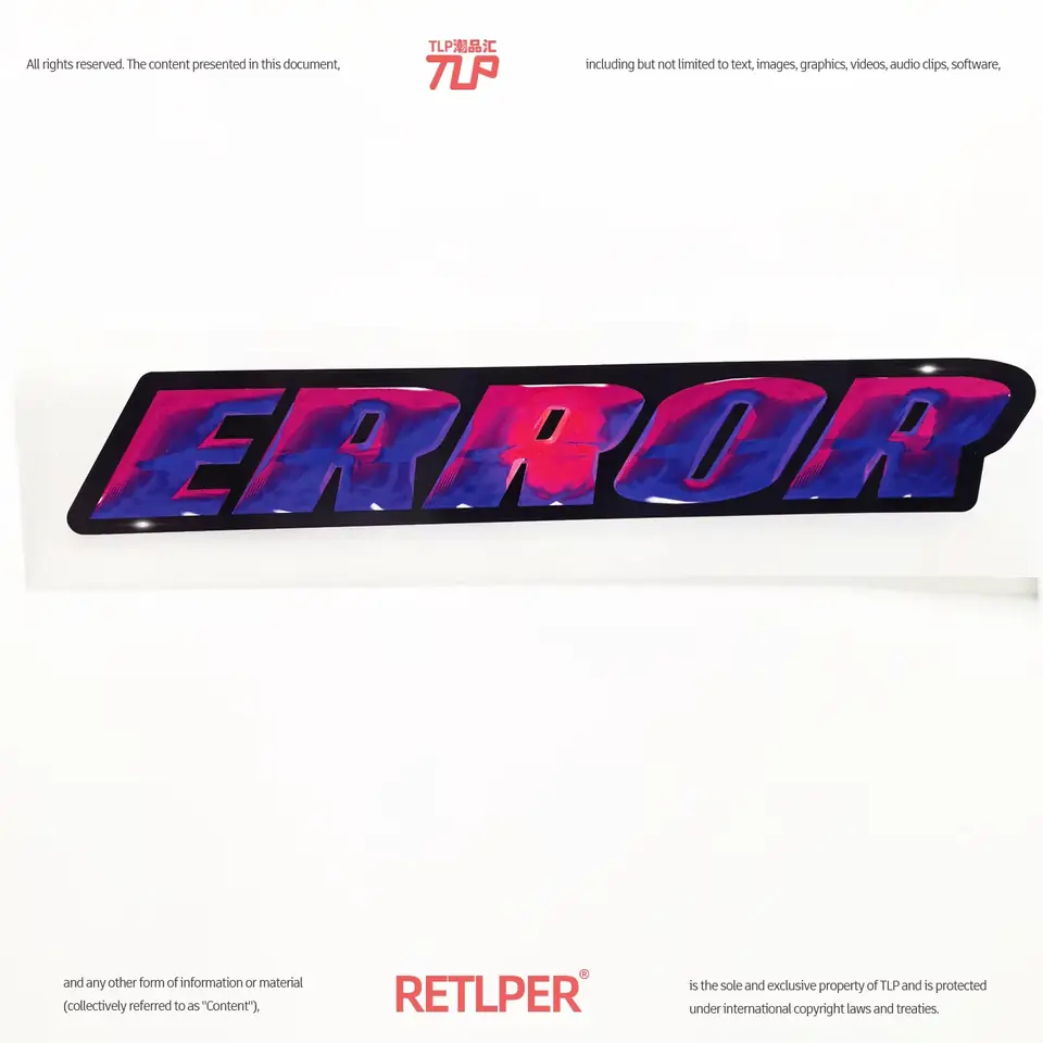 magenta blue ERROR reflective sticker on white